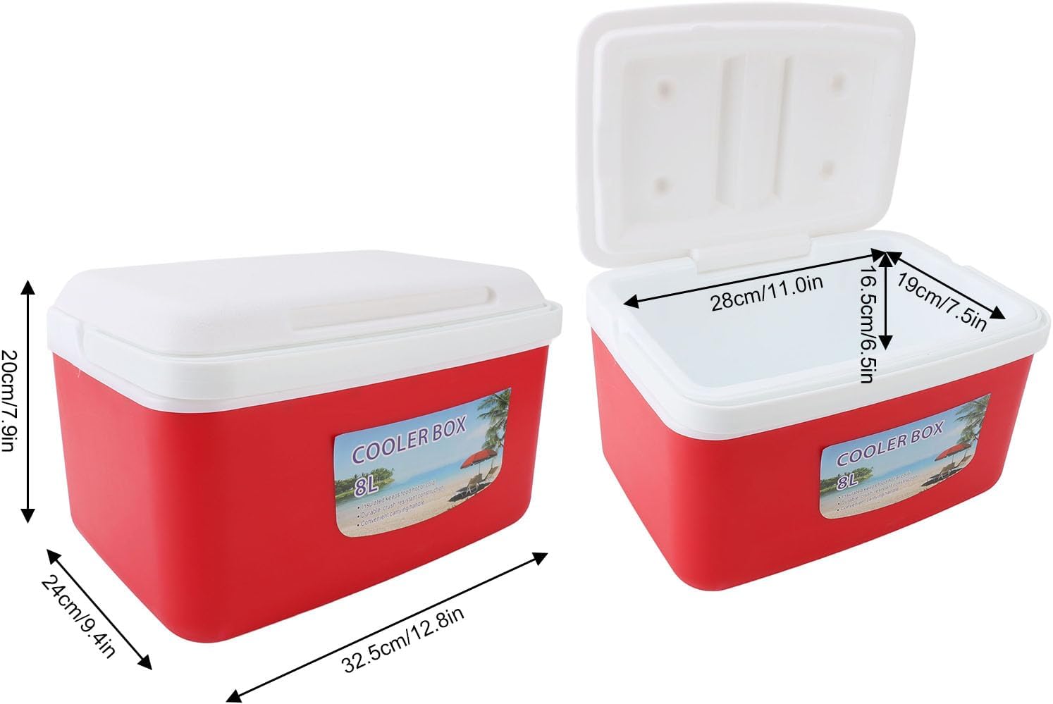 8L Insulated Portable Cooler, Efficient Warm Cold Insulation Portable Hard Cooler Box Ice Cooler Insulated Portable Ice Chest Box for BBQ, Camping, Pincnic