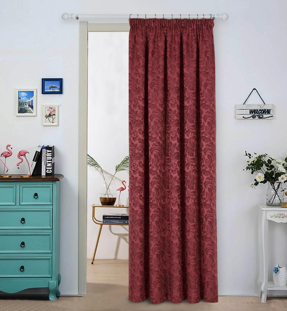 Pikk - Fully Lined Buckingham - Floral Jacquard Fully Lined Curtains - Pencil Pleat Header - Polyester (Wine, 66" x 84" Door (Single))