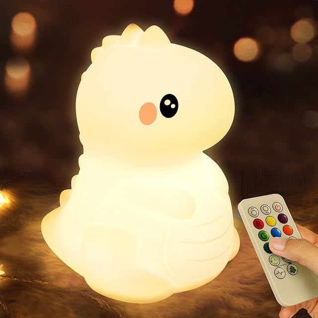PAMANO Dinosaur Night Lights for Kids -USB Rechargeable Animal Silicone Lamps with Touch Sensor and Remote Control -Portable Color Changing Glow Soft Cute Baby Infant Toddler Gift