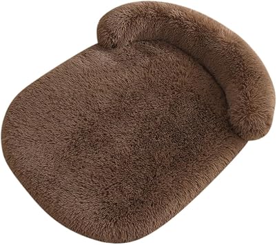 Calming Dog Bed - Fluffy Plush Mat with Removable Washable Cover | Furniture Protector for Large Dogs & CatsKhaki,21.65X15.75X4.33in