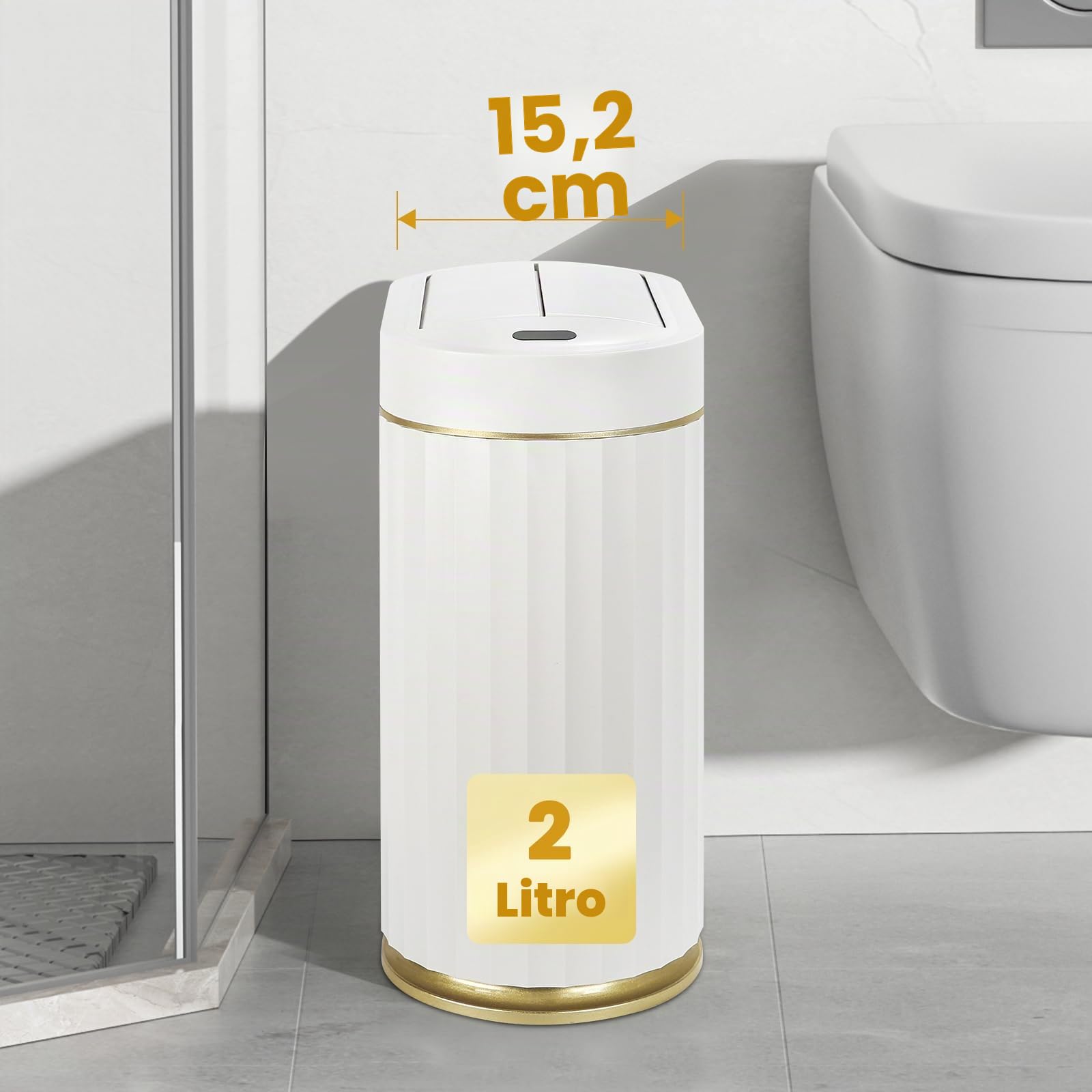ELPHECO Bote de basura de baño con tapa, mariposa, sensor de movimiento, decoración de baño, papelera automática, accesorios de baño, cocina, sala de estar, oficina, oro blanco