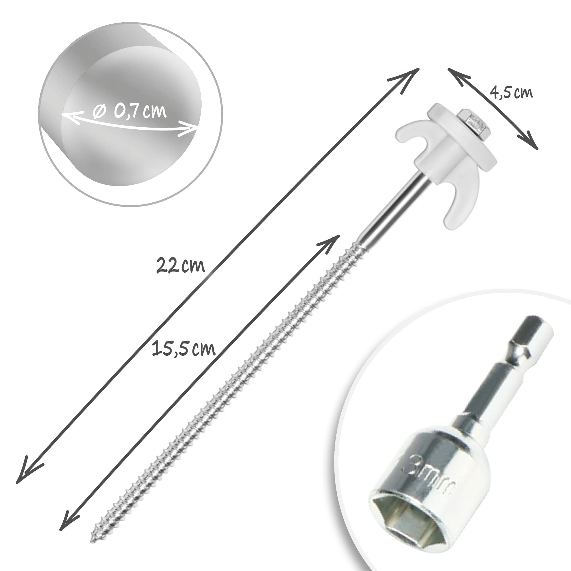 com-four® 20x tent pegs made of steel, screw pegs in transport box, robust ground pegs with thread for camping and outdoors - Image 4