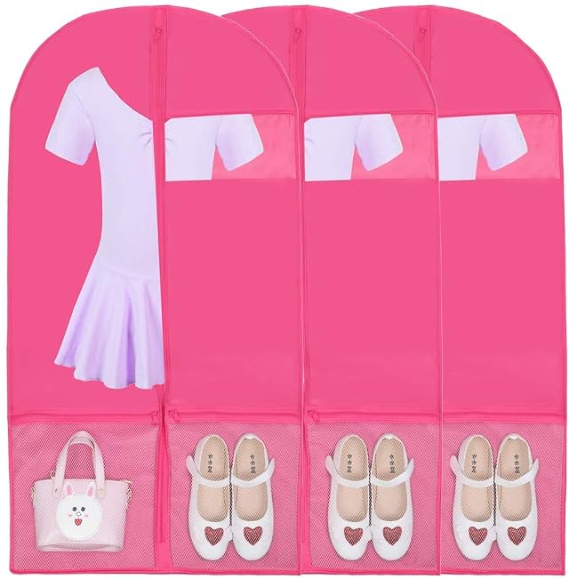 Kernorv 36 Foldable Dance Competitions Garment Bag with 2 Zipper Mesh Pockets and Clear Window for Dance Costumes