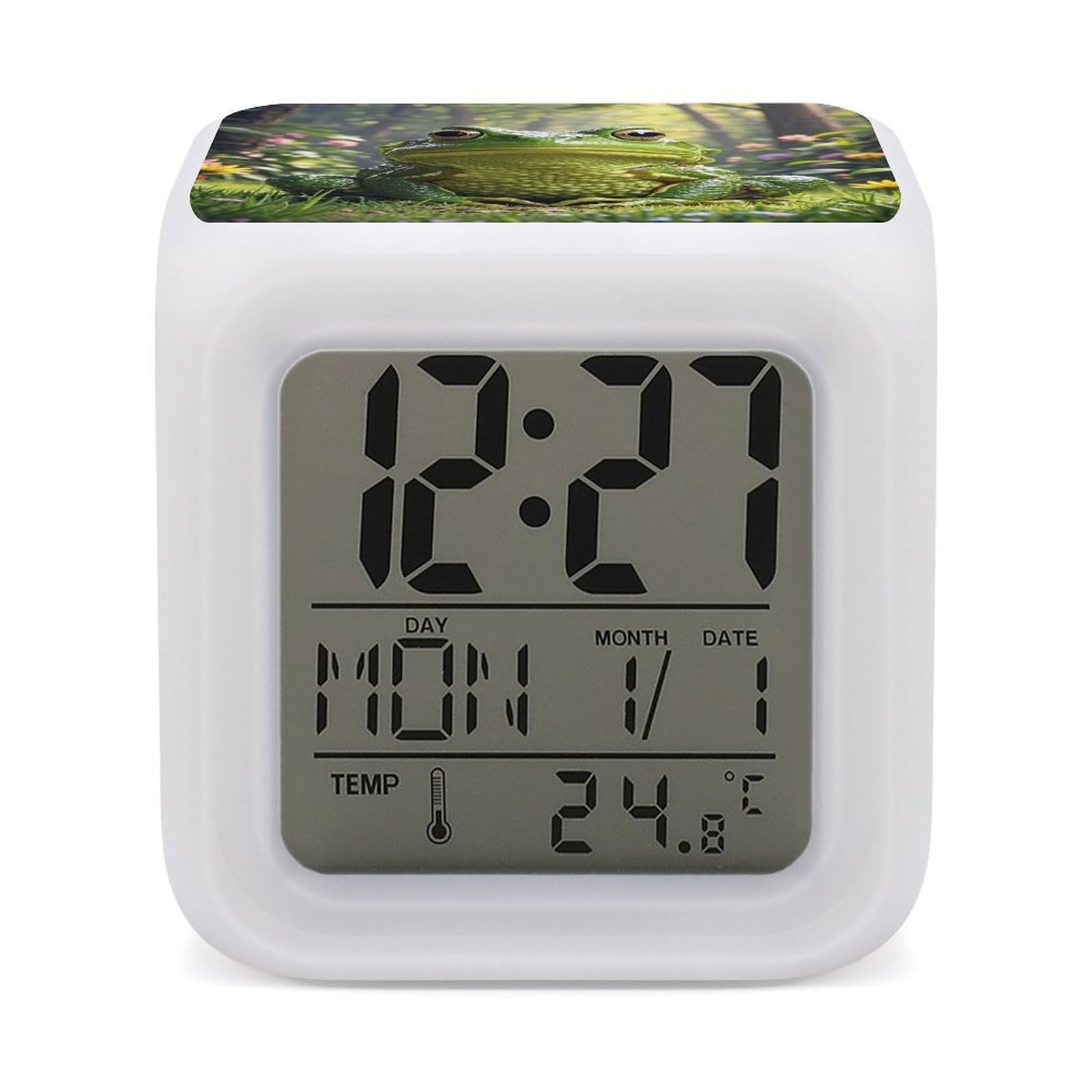 FekiLoot Frog Alarm Clock for Heavy Sleepers Small Digital Alarm Clock with Date Temperature Wake Up Digital Clocks with 7 Colors Changing Desk Clocks for Bedroom Bedside Nightstand