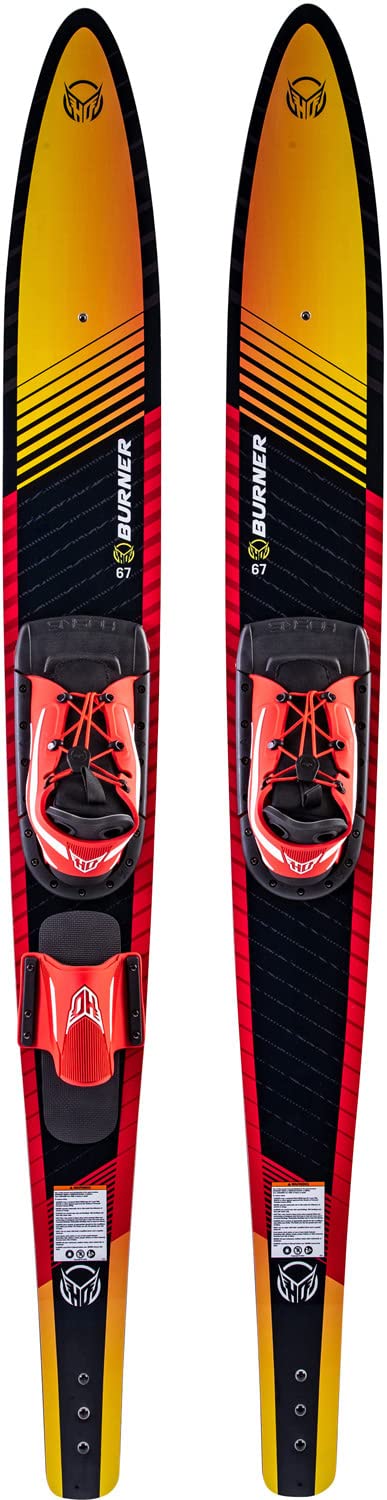 HO Sports Burner Combo Waterskis with Blaze Bindings, 67”, 140 lbs+, Max Speed 26 mph, Gold/Black