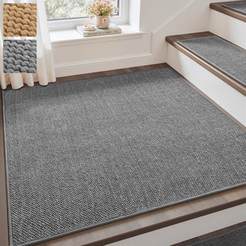 PADOOR Tufted Stair Landing Rug Non Slip Indoor, Peel and Stick Stair Treads for Wooden Steps, Square Stair Landing Mat Washable, Soft Carpet Stair Treads Reusable for Kids Pets Elders, 31"x