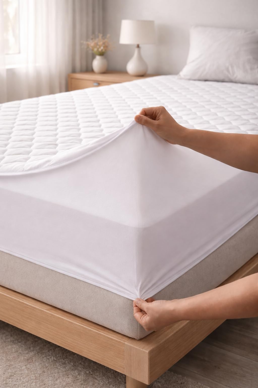 Matratzenschoner 200x200 Wasserdicht 100% Baumwolle Fitted Rundumgummi Atmungsaktiv Geräuschlos Matratzenschutz Grau