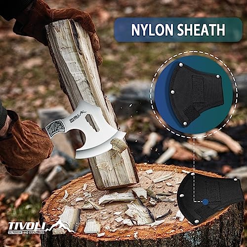 TIVOLI-Hatchet-Axe-with-Nylon-SheathCamping-Hatchet-Viking-Axe-with-Wood-HandlePortable-Survival-Axe-with-Gift-Box-Small-Hatchet-for-Camping-Outdoor-Survival-Hunting-Gardening