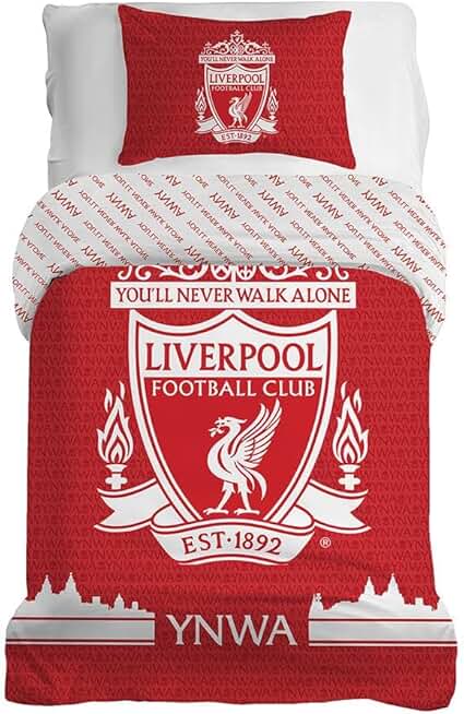 Liverpool FC Character World Official Single Duvet Cover Set, Tone Design | Red Reversible 2 Sided Football Bedding Cover Official Merchandise Including Matching Pillow Case