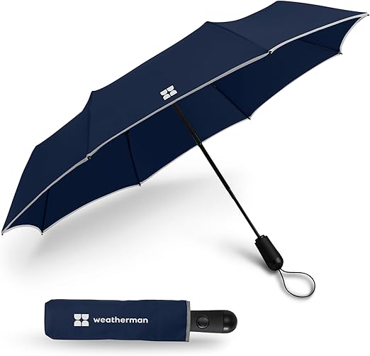 Weatherman Umbrella - Premium Small Compact Mini Umbrellas for Traveling - Windproof Umbrellaas Resists Up to 45 MPH Winds - Traveling Umbrellasa for Rain, Wind, Purse, Pocket, Backpack, Car - Portable Travel Umbrellas Easy Auto Open Close w/ Strong Fiber