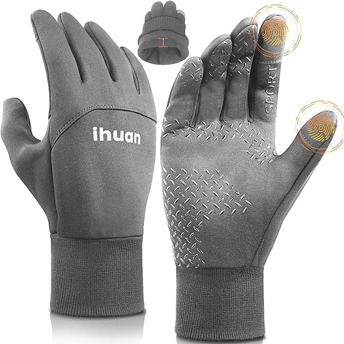 ihuan Winter Waterproof Gloves for Men Women Warm Running Cycling Snow Ski Gloves for Cold Weather, Thermal Windproof Material and Touch Screen Finger for Driving Snowboarding