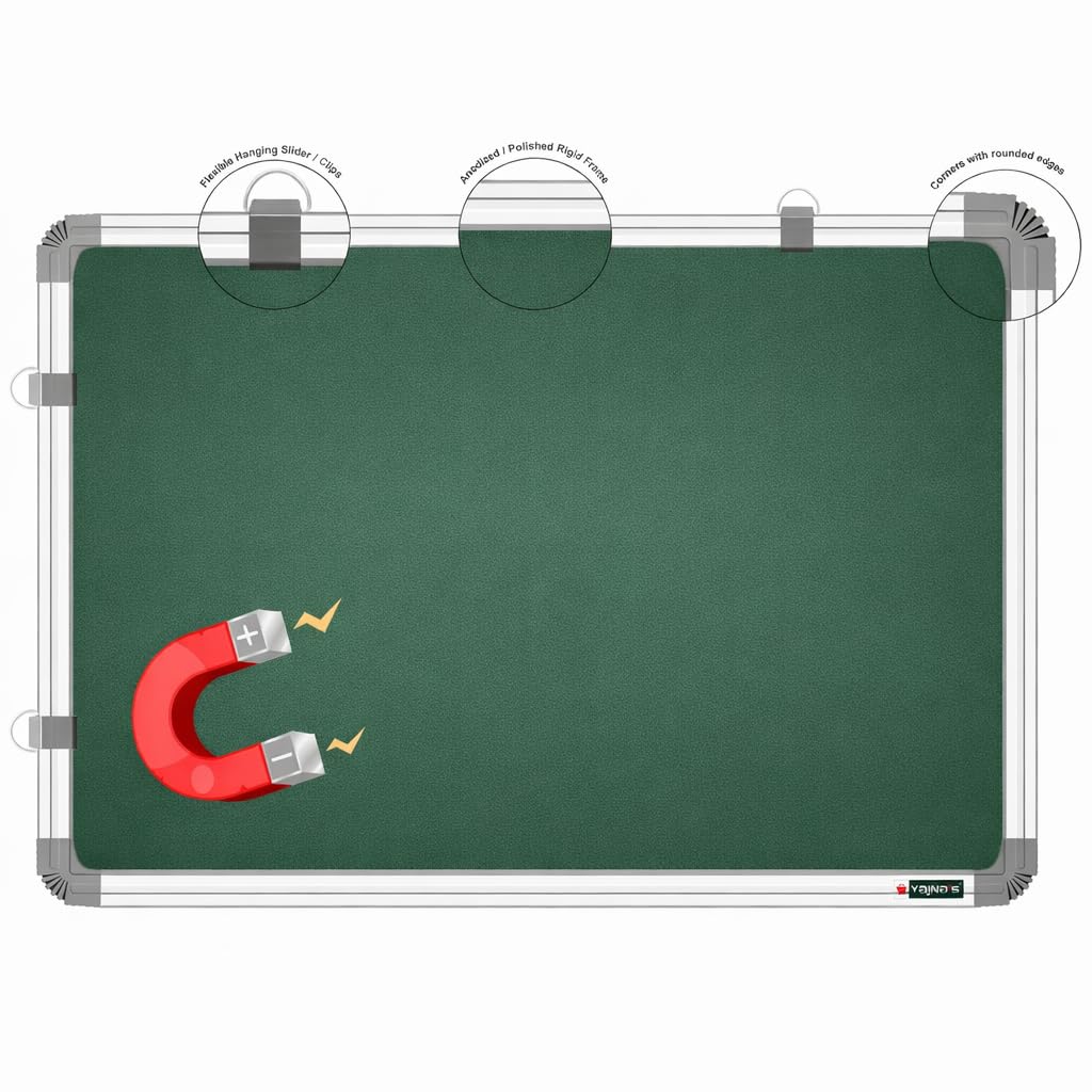 YAJNAS 3x2 Feet Ceramic Steel (Magnetic) Green Chalkboard for Kids, Home & Kitchen with Heavy-Duty Aluminium Frame | Scratch-Proof & Corrosion-Proof Surface (Honeycomb Lightweight Core) 3