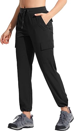 POLIVA Pantalones de senderismo para mujer, ligeros, pantalones tipo cargo, capris para mujer, de secado rápido, resistentes al agua, golf, viajes