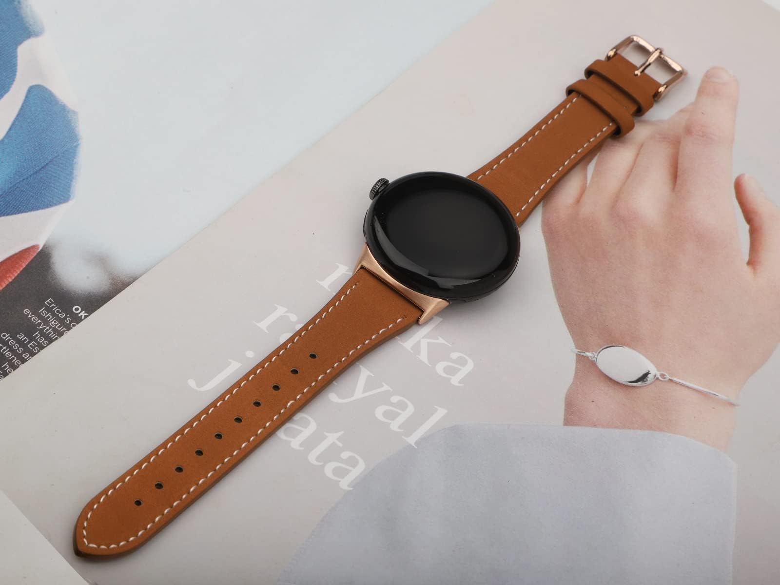 Kompatibel mit Google Pixel 3 45 mm/41 mm/Pixel 2/Pixel Watch, Ersatzarmband aus echtem Leder für Damen und Herren