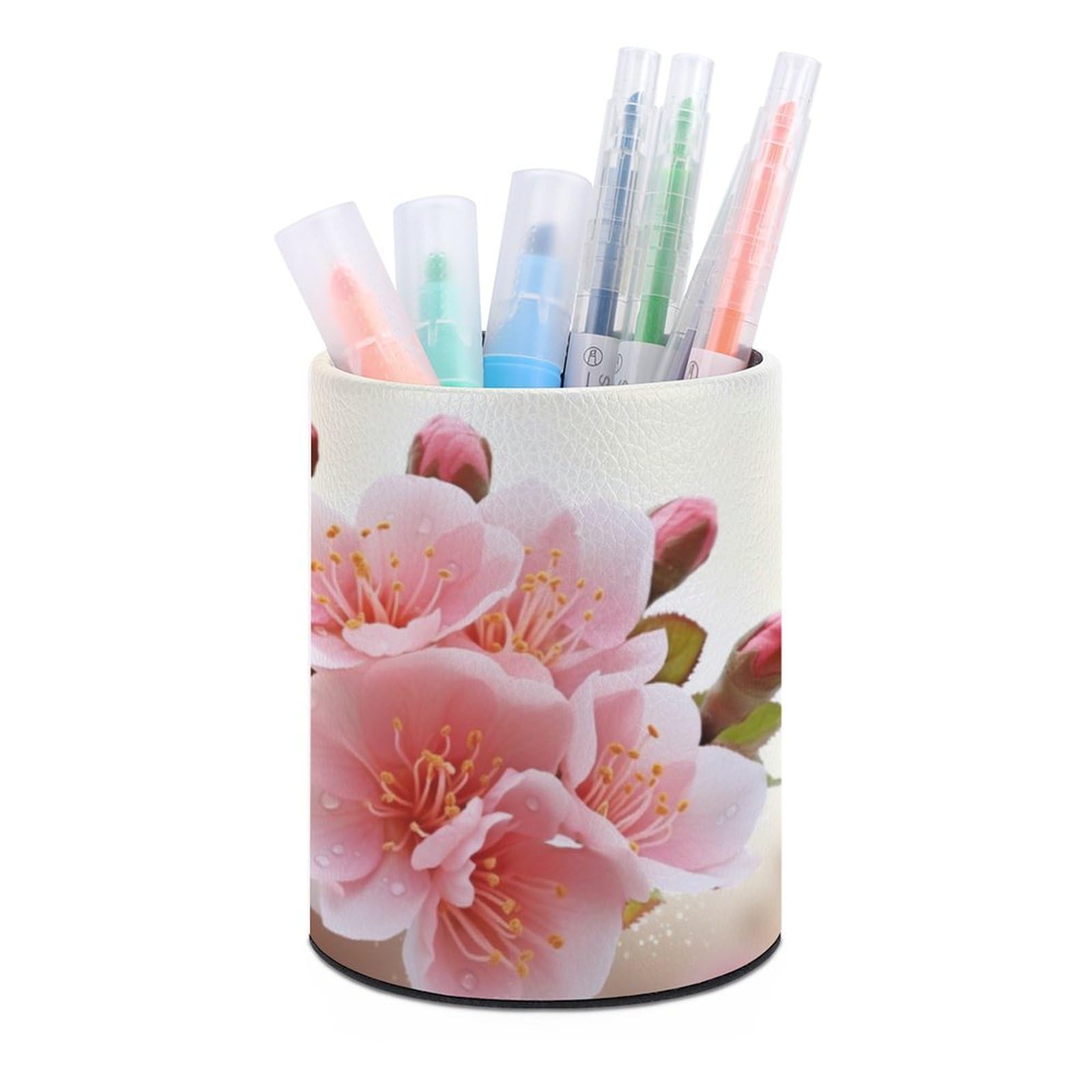 JTREHY Round Pen Holder,Blossom Printed Makeup Brush Storage Box Desktop Stationery Storage Cup Office Accessories Storage Box Pencil Storage Box for Home Office Dressing Table