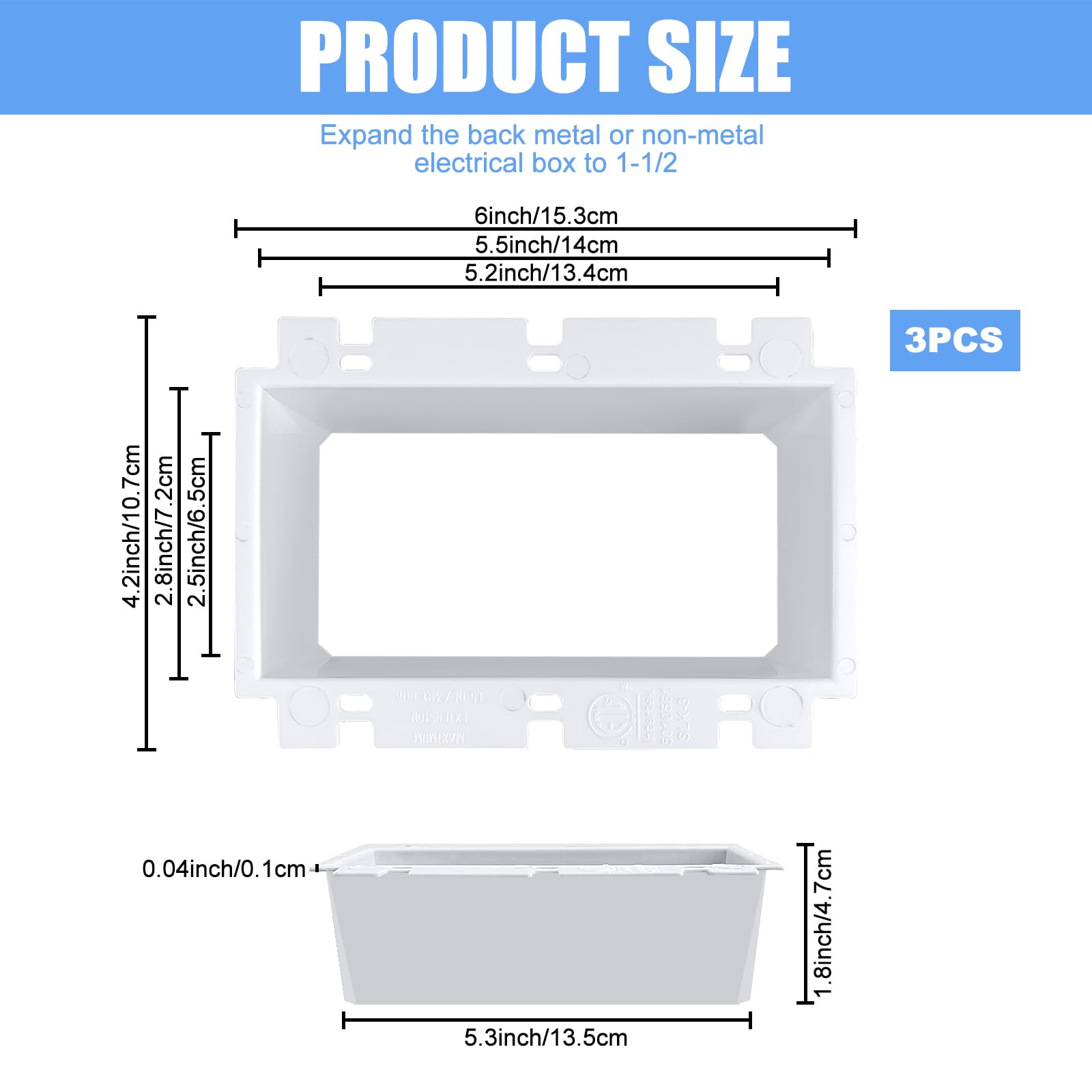 3 PCS BE3-3 Electrical Outlet Box Extenders with 18PCS Screws, ?3-Gang Electrical Power Three Gang Box Extender Electric Box Extender 3 Gang Power Switch Receptacles Accessories
