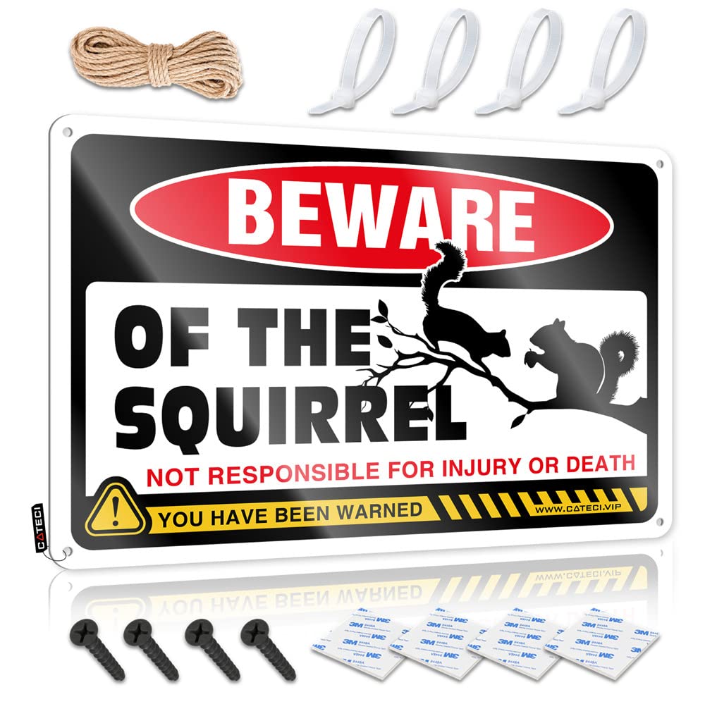 IBWNBBUSN Decor Signs Beware Of Squirrel Sign Tin Signs For Man Cave Metal Signs Decor