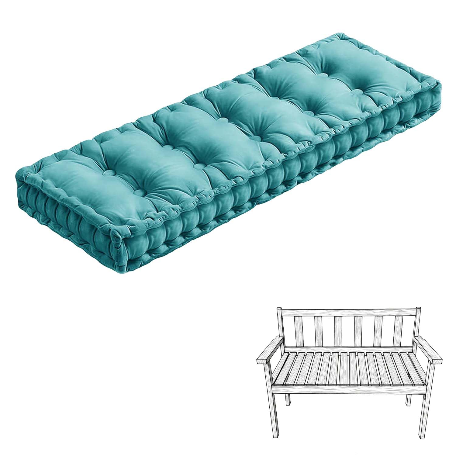 Coussin de banc en velours de qualité supérieure 140x45 cm avec rembourrage dense 10 cm