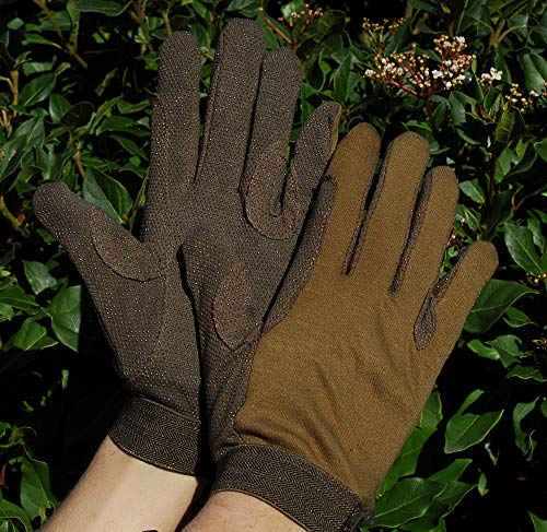 Image of Rhinegold Cotton Pimple Grip Horse Riding Gloves - Brown - Extra Large - Non-Slip Lightweight Women's Equestrian Gloves with Velcro Fasten and Elasticated Wrist - Riding Gloves Ladies Equestrian