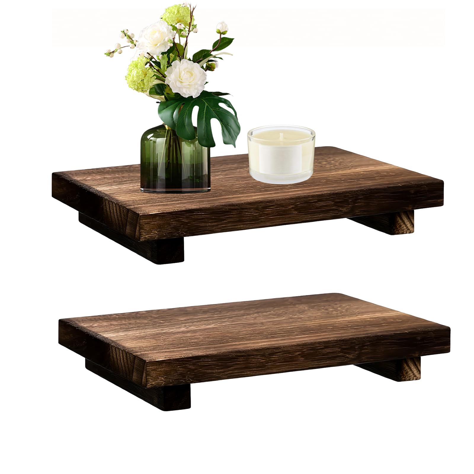 Photo 1 of 2 PCS Wood Pedestal Stand Risers for Decor, Small Farmhouse Wooden Tray