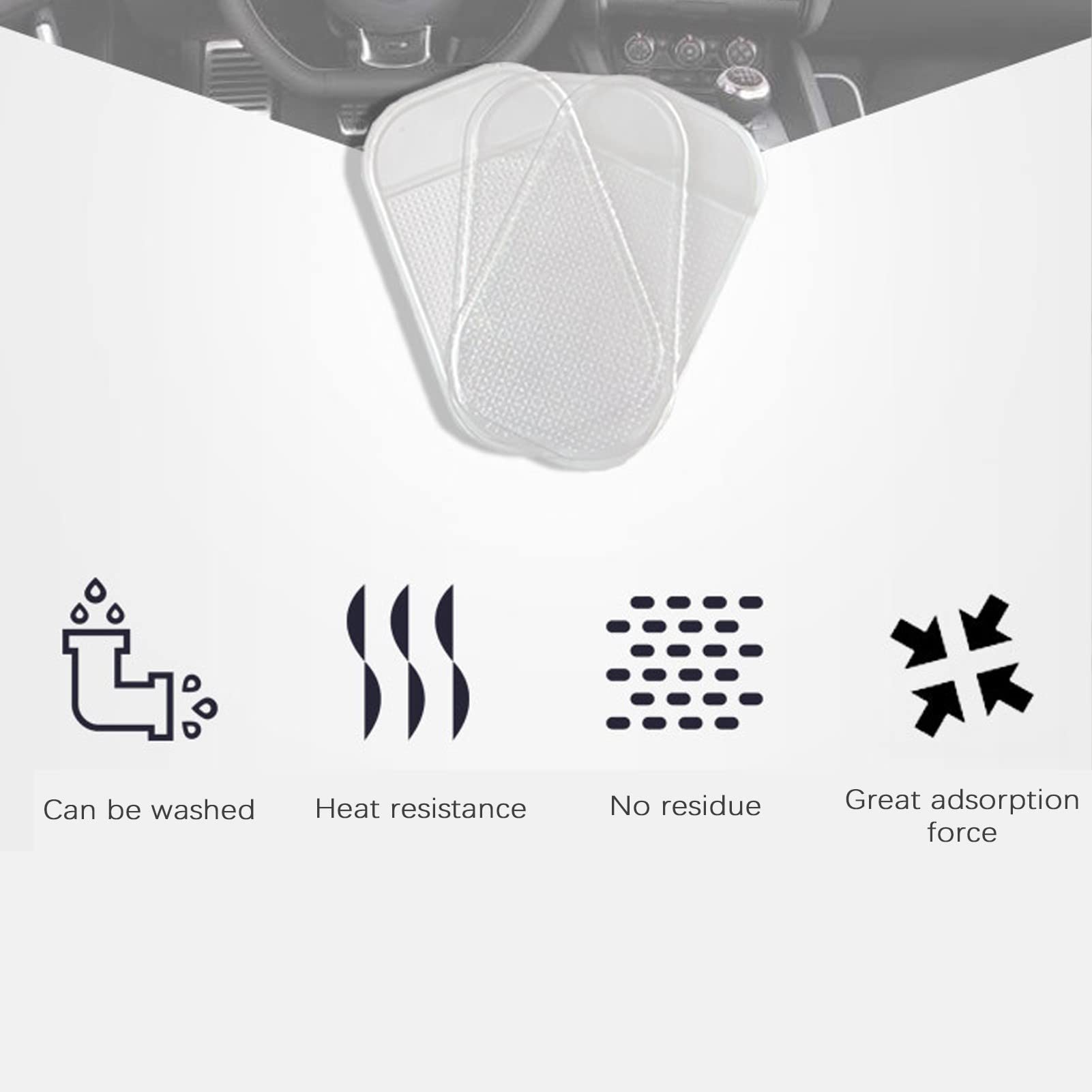 5PCS Extra-Strong Anti-Slip Pad Car Dashboard Sticky Pad Removable Silicone Gel Mat Washable Multi-Purpose PU Gel for Cell Phone Tablet (Black)