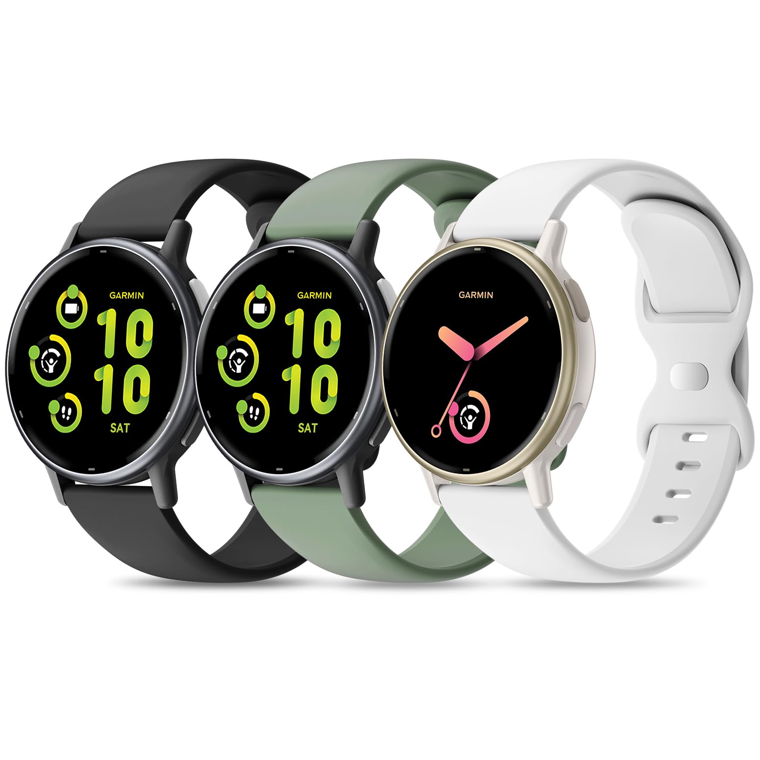 3 Pack Silicone Straps Compatible with Garmin Vivoactive 5 Watch Strap/Vivoactive 6/3/3 Music, 20mm Soft Sport band Replacement for Venu Sq 2/Venu/Venu Sq & Forerunner 55/165/245/645