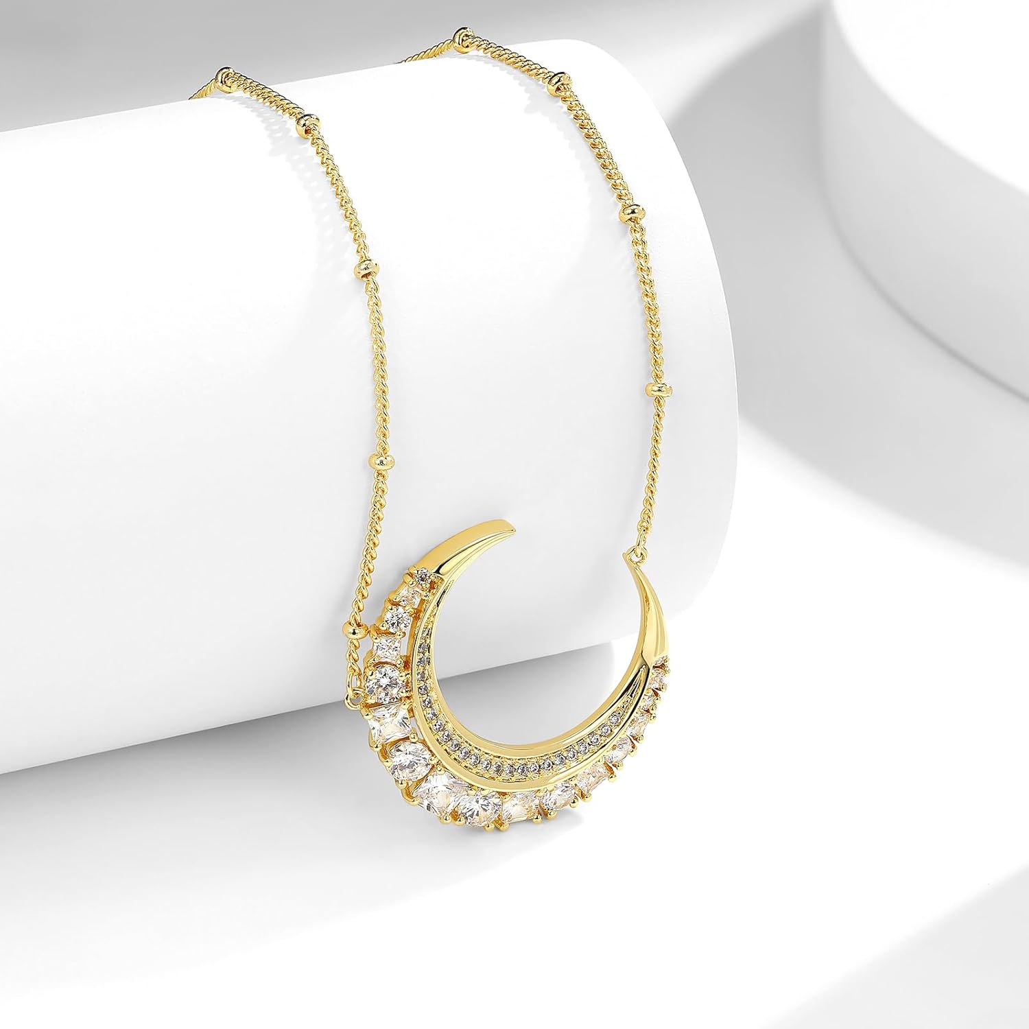 Miss mimi CZ Pendant Necklace, Golden Yellow Princess Cut or Crescent Moon, 18K Gold Plated, Adjustable 16” or 18 + 2”in Chain, Celestial & November Birthstone Citrine Style - Image 6