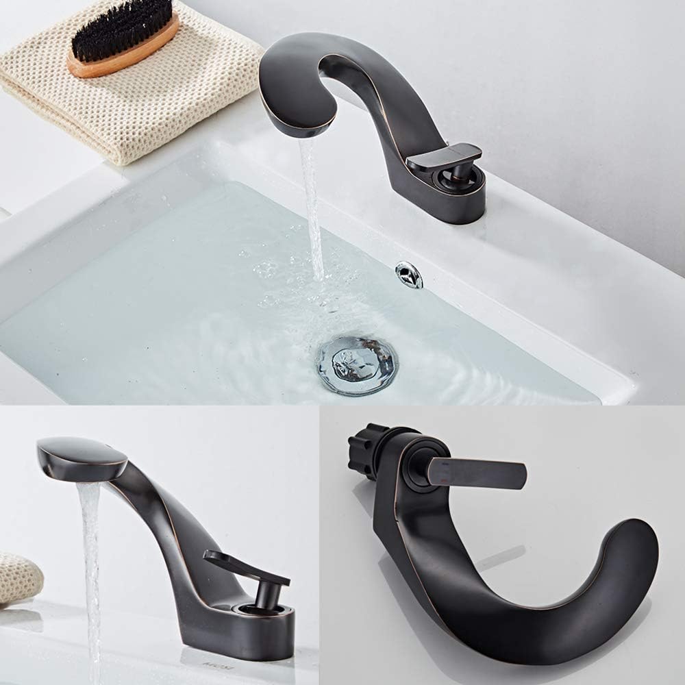 Bakala Modern Bathroom Sink Faucet Black, Unique Design Single Handle Bathroom Sink Faucets for Household, Touch On Brass Sink Faucet with Deck Plate Cover 3/8 Water Supply Hose-Oil Rubbed Bronze - - 