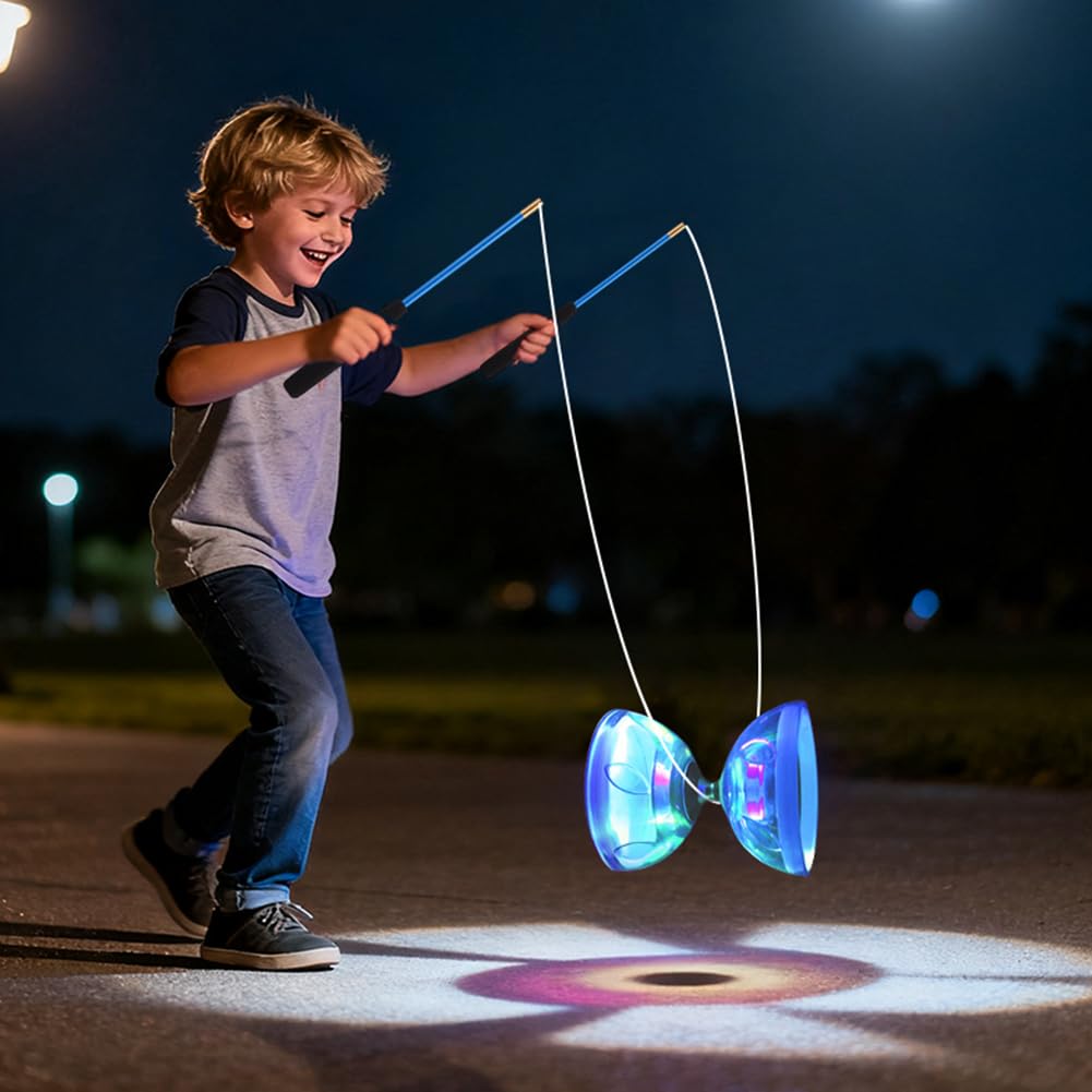 Yoyo - Diábolo LED con rodamiento de bolas, 4,5 mm, juego de diábolo que brilla en la oscuridad para niños y adultos, Yoyo profesional, bolas de malabarismo, juguete de circo (azul)
