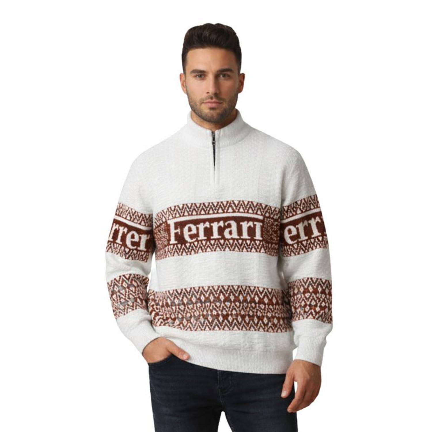Men's Quarter Zip Sweater, Striped Pattern, Long Sleeve Knit Pullover-picture-51