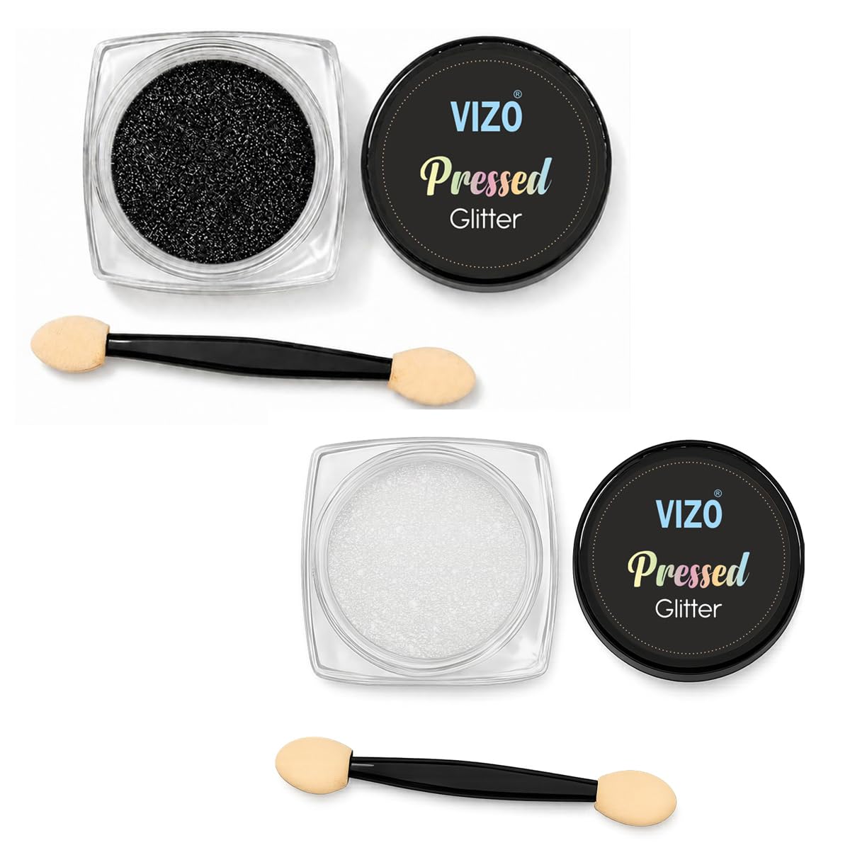 Vizo Professional Pressed Eyeshadow Glitter Palette with brush for face makeup | Travel Friendly & Long Lasting Eye Shadow Palette (Black, White)-image-20