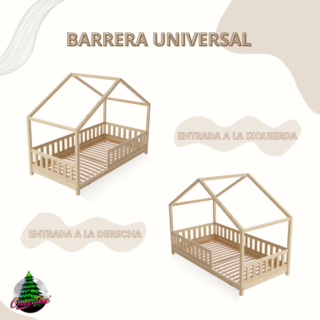 Cama Montessori en Forma de Casa 190x90 cm - Cama Infantil con Protección contra Caídas 31,5cm - Camas Infantiles niños y niñas - Madera Natural