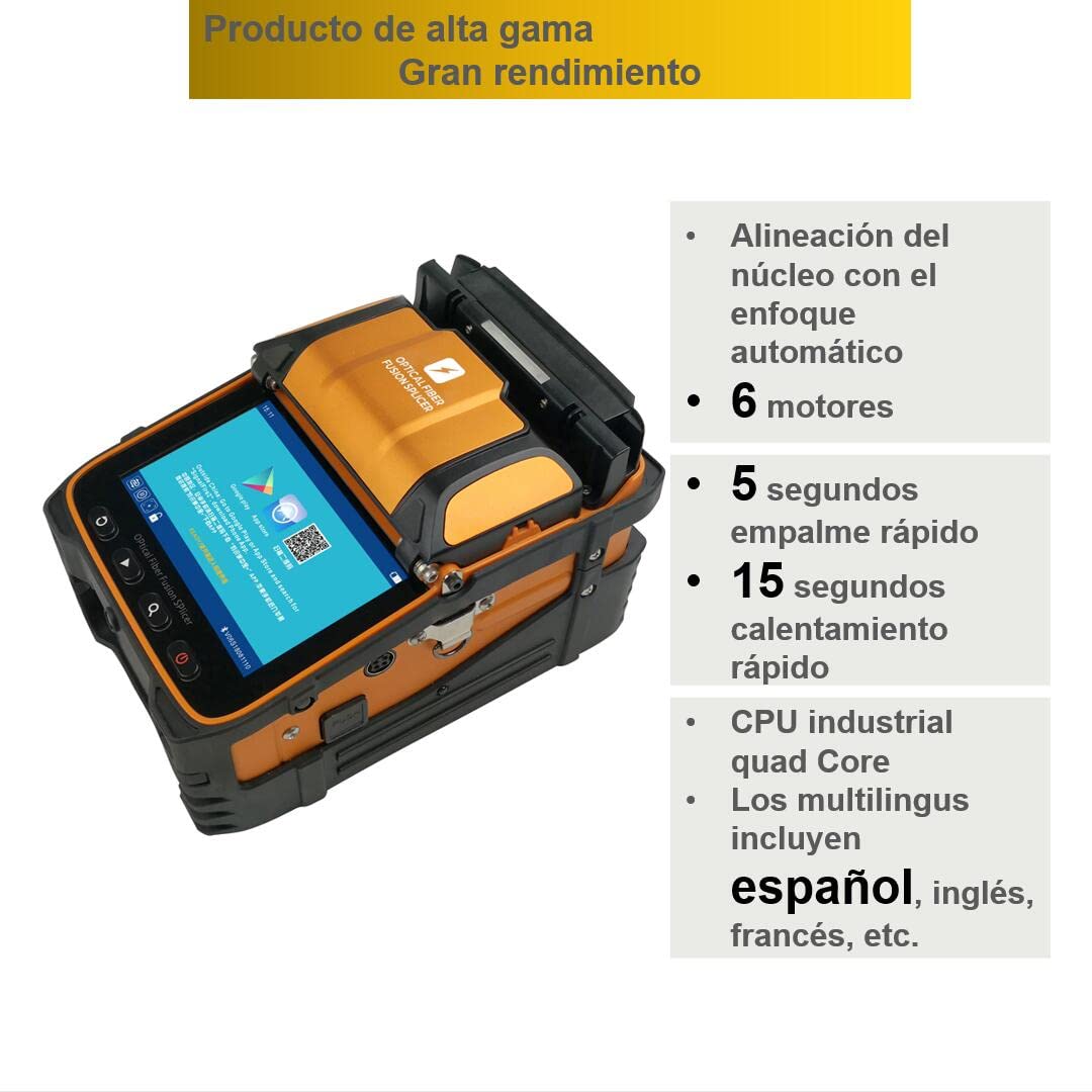 Fusion Splicer AI-9 with 30 Tutorials fusionadora de fibra optica con 30 tutorial y alineación de núcleo para proyectos de empalme de cables y construcción de líneas troncales FTTH (EU Plug)