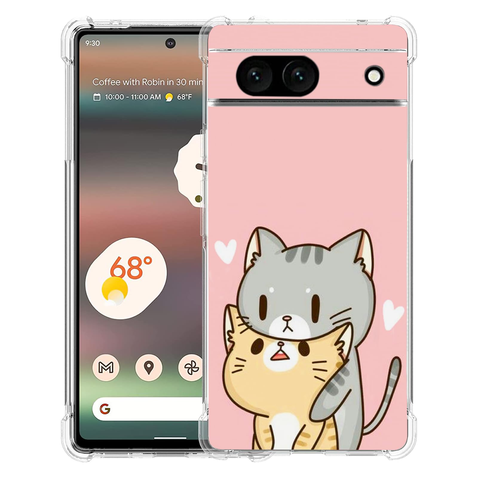 Beaucov Case for Google Pixel 8a,Green Cat Yellow Cat Drop Protection Shockproof Case TPU Full Body Protective Scratch-Resistant Cover for Google
