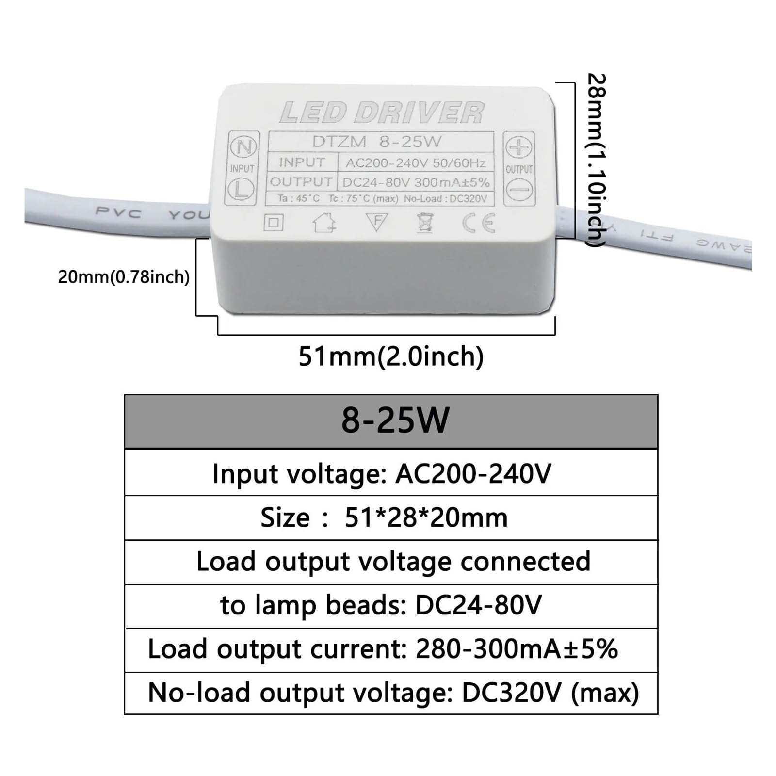 Alimentazione AC/DC Alimentatore LED 8-24W 230mA | Trasformatore Corrente Costante | Ingresso AC 176-265V, Uscita DC 24-85V Accessorio Illuminazione Led - Foto 4