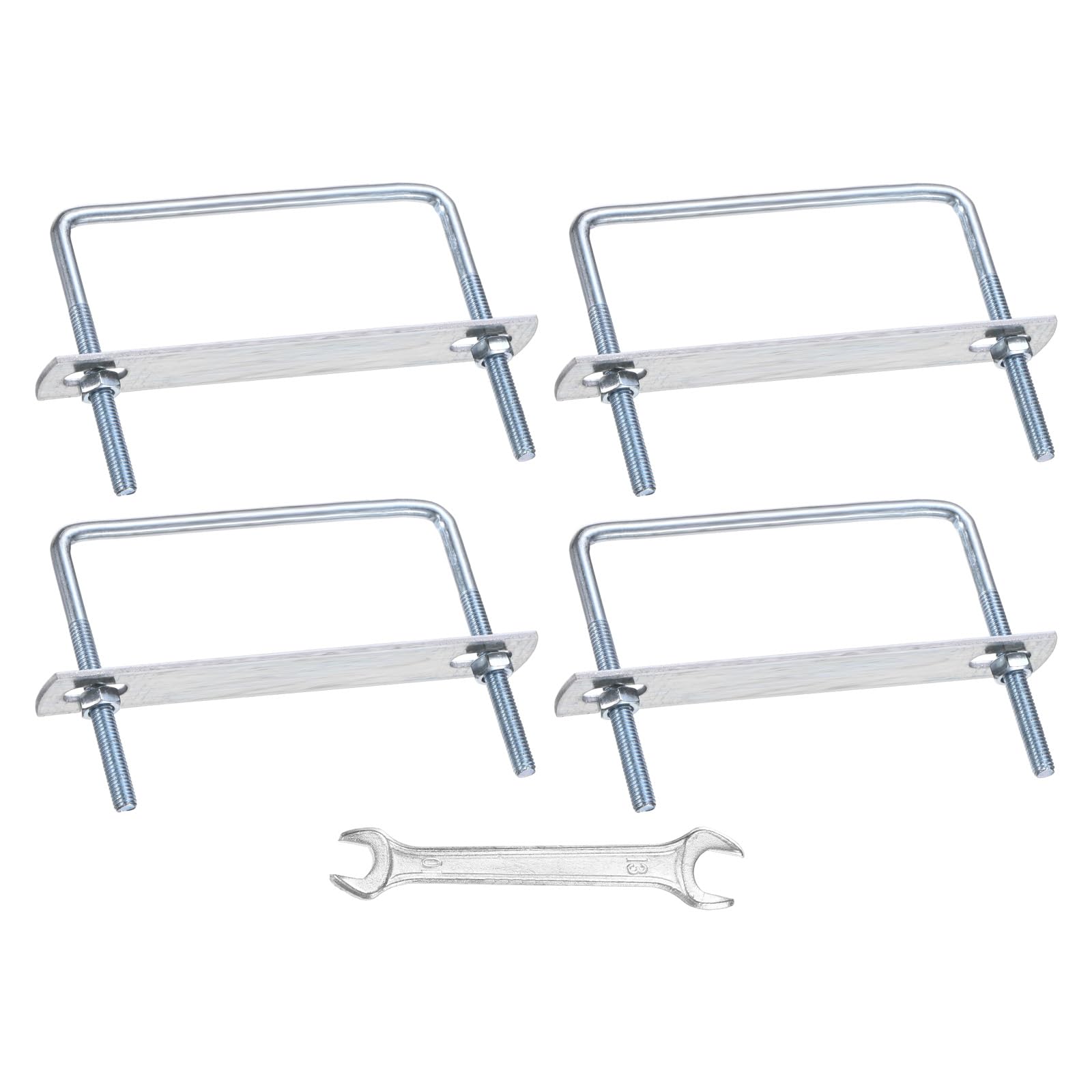 M METERXITY Square U-Bolts Kit (M8x92x80mm, Silver) 4Set Square U Shaped Bolts Carbon Steel with Frame Plates & Nuts & Washers & Wrench, Apply to Ski/Board/Sailboat/Trailer
