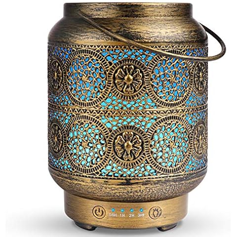SALKING Metal Essential Oils Diffuser,100ml Vintage Aromatherapy Diffuser Ultrasonic Oil Diffusers Humidifier with 7 Colour Night Light, Waterless Auto Shut-Off, Timer for Home Bedroom Cover