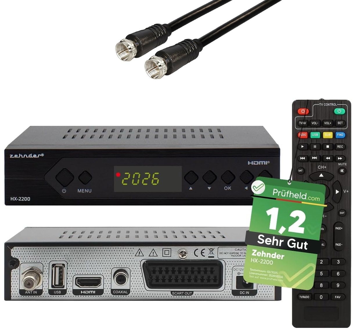 [ Bardzo dobry test, Note 1.2 *] Odbiornik satelitarny HX 2200 + kabel satelitarny z funkcją nagrywania, obsługuje Full HD, cyfrowy odbiornik satelitarny do anteny satelitarnej, telewizora, odbiornika