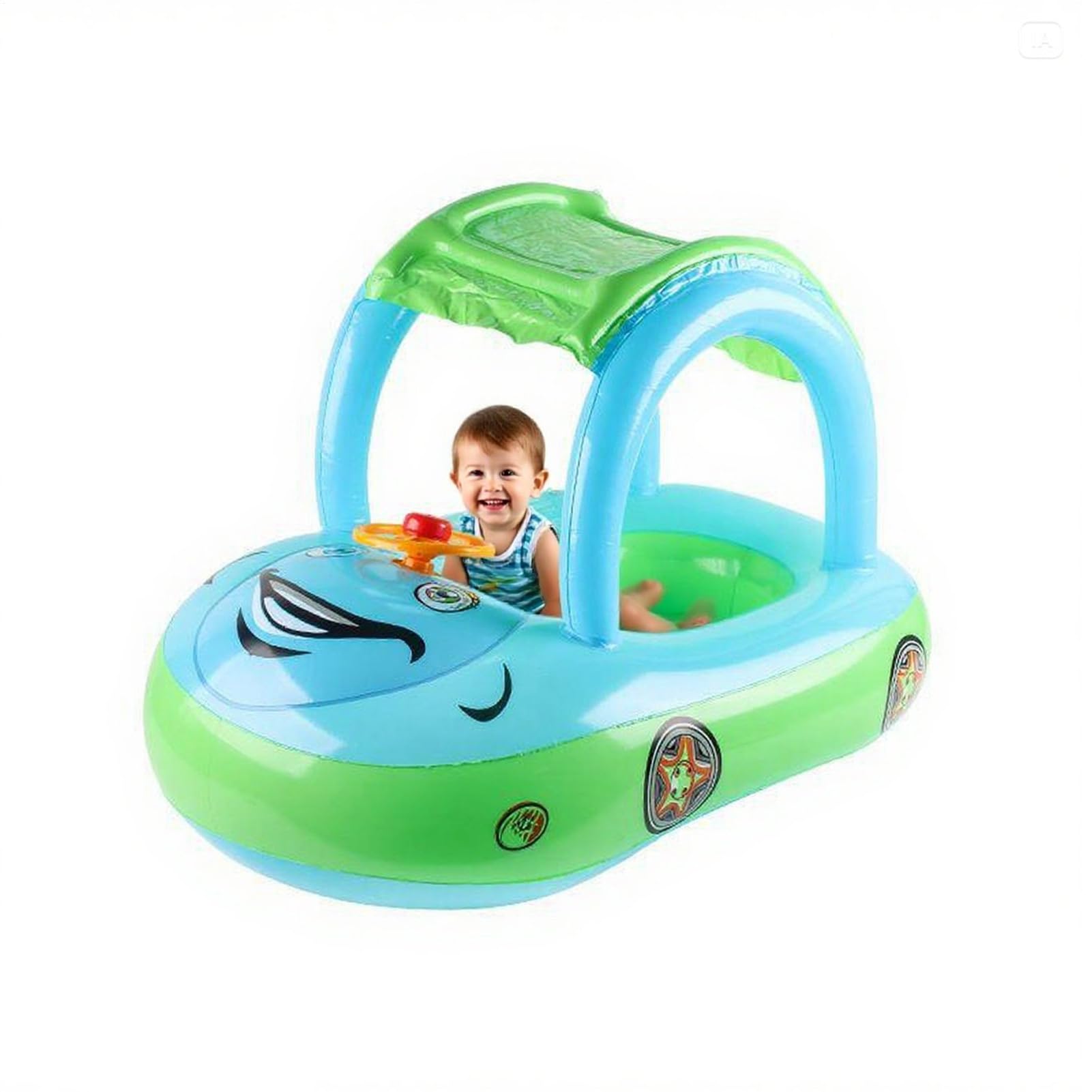 Galleggiante Per Nuoto Per Bambini | Galleggiante Piscina Per Ragazzi - Auto Gonfiabile Giocattolo Allenatore Con Protezione Solare Per Lago Piscina Estate