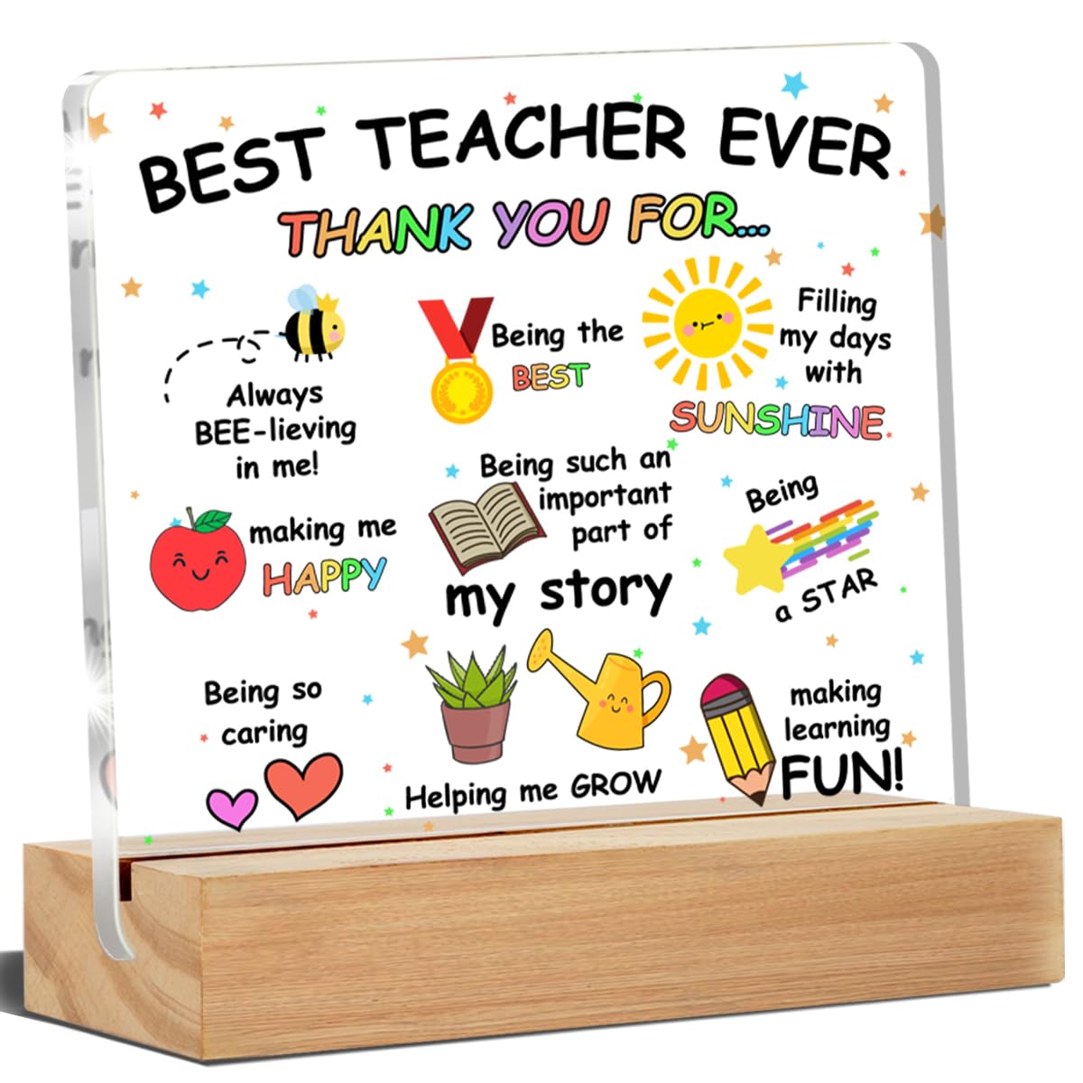 Best Teacher Gifts Teacher Appreciation Gifts Thank You Teacher Gifts Best Teacher Ever Acrylic Desk Plaque Sign Office Decor 4 x 4 Inches