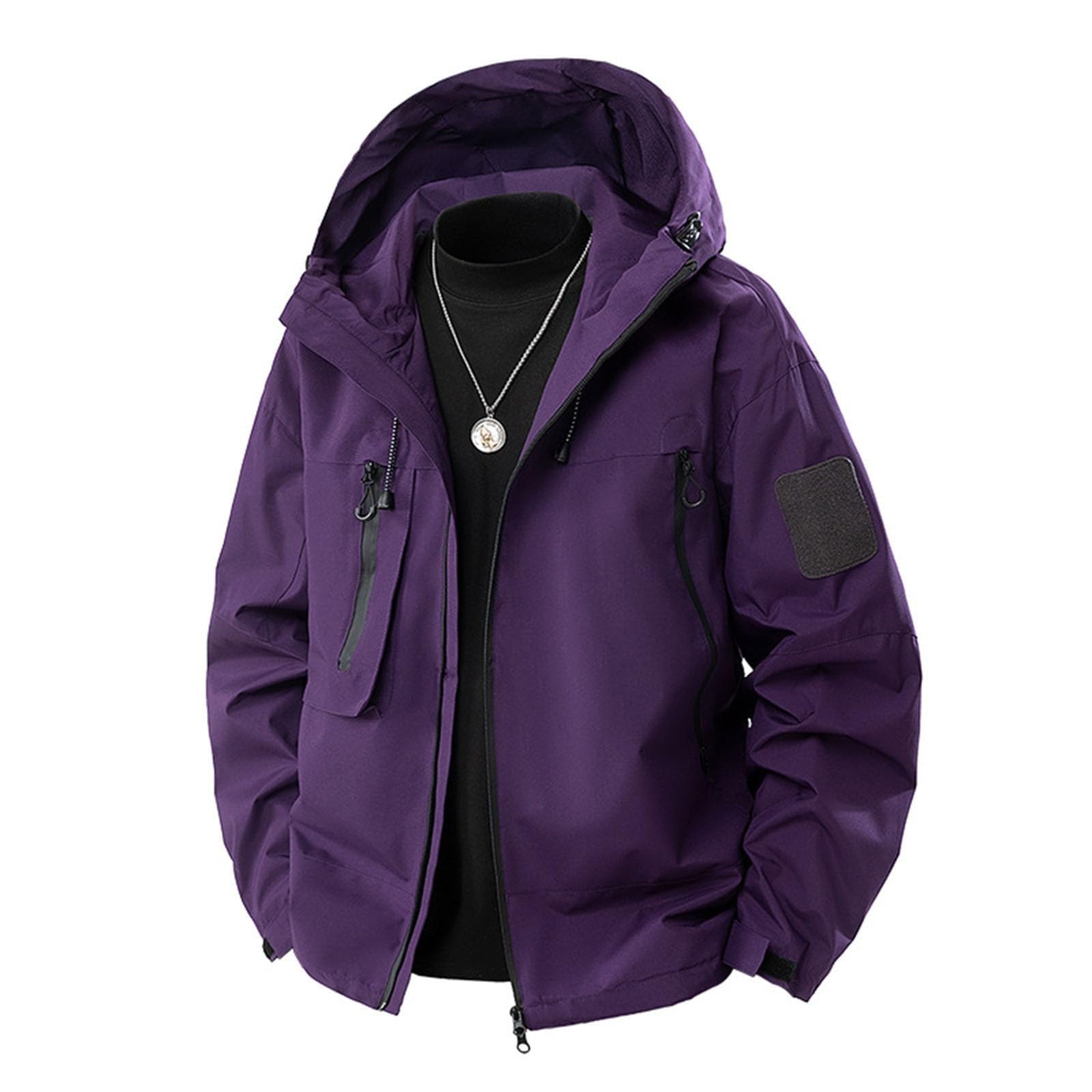 Generico Giacca a Vento Uomo Leggera con Cappuccio Stile Cargo Adatta Campeggio Pesca Ciclismo Escursioni e Viaggi Tessuto Impermeabile Traspirante Jacket