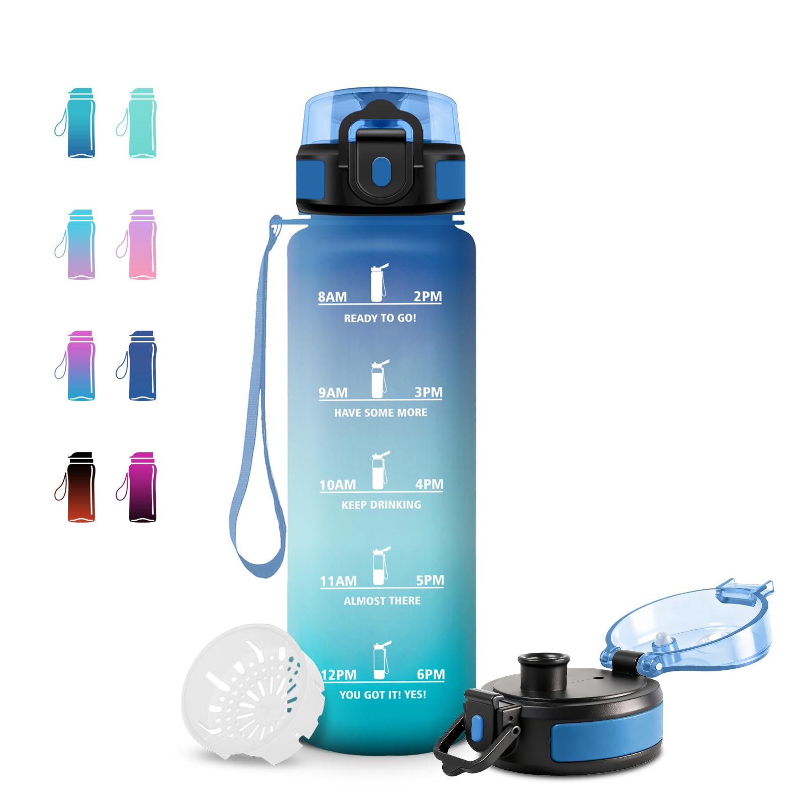 JAPORIA 500ml Water Bottle, Reusable Bottle, Water Bottle with Filter and Time Markers, Motivational Water Bottles for School, Office, Yoga