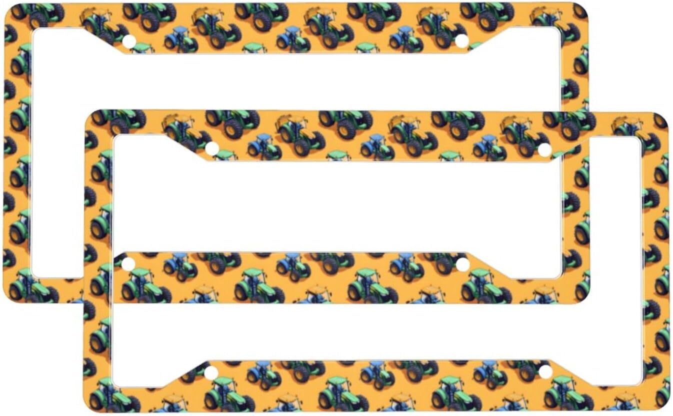 2 Pcs Car License Plate Frames for Women Men – Vintage Tractors Green Print Aluminum Solid License Plate Cover for Car Accessories for Women Men