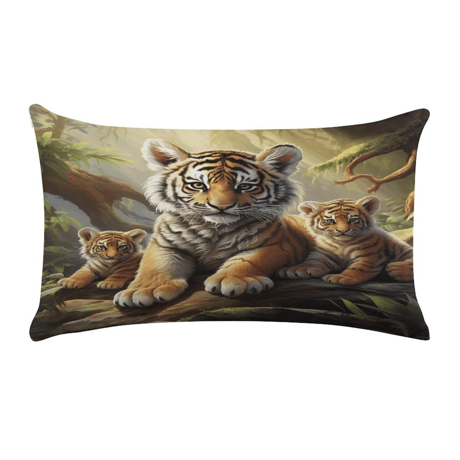 MUSM Jungle Tigers Cub Throw Pillow Cover Rectangle Short Plush Pillowcase Soft Luxury Decorative Lumbar Throw Pillow Case with Zipper Short Plush Cushion Cases 12 X 20 Inch