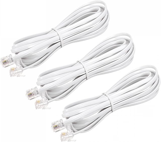sourcing map Phone Extension Cord 9.84FT Telephone Cable Phone Line Cord RJ11 6P4C Plugs, Male to Male for Phone and Fax White 3pcs
