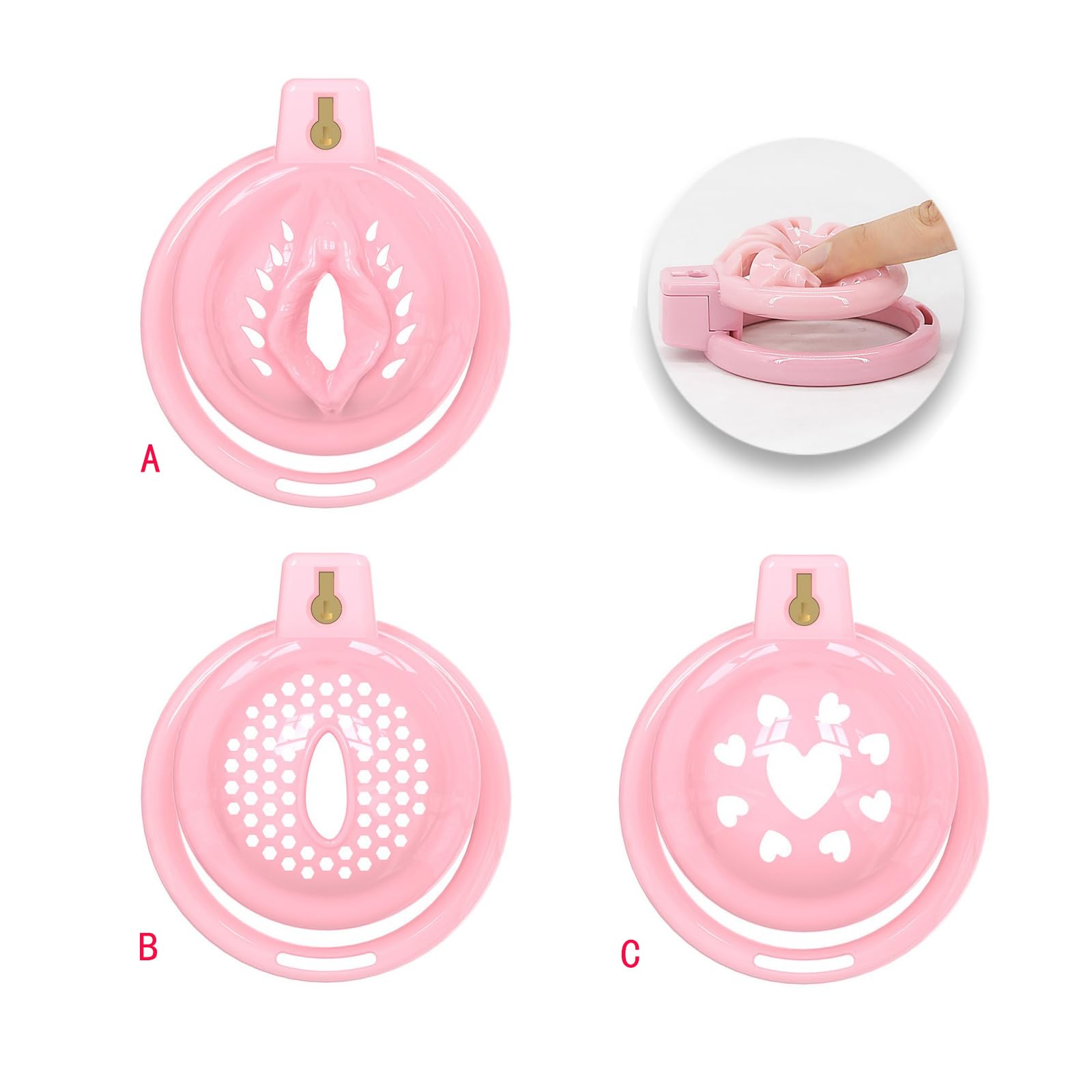 Cage de Chasteté pour Pénis de Sissy Sex Toýs Homme Cage de Pénis avec Serrure Dissimulée et 6 Anneaux Différents Petite Chastity Cage en Silicone avec Cathéter pour Bondage le Pénis (Pink,A)