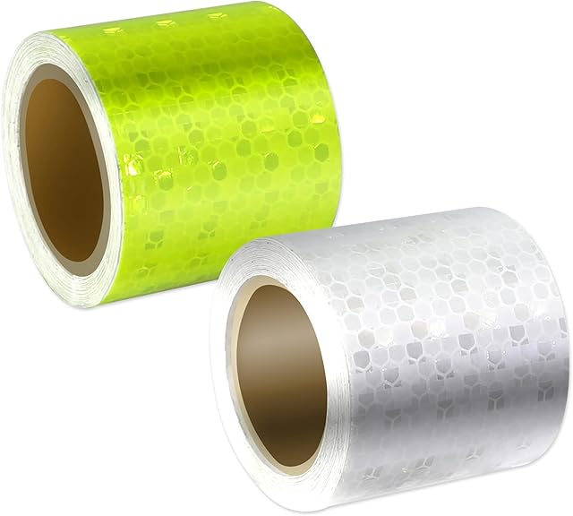 Xrkuu Reflective Tape, 2 Rolls 3m x 5cm Waterproof High Visibility Reflector Warning Stickers for Safety Reminder-Yellow & White