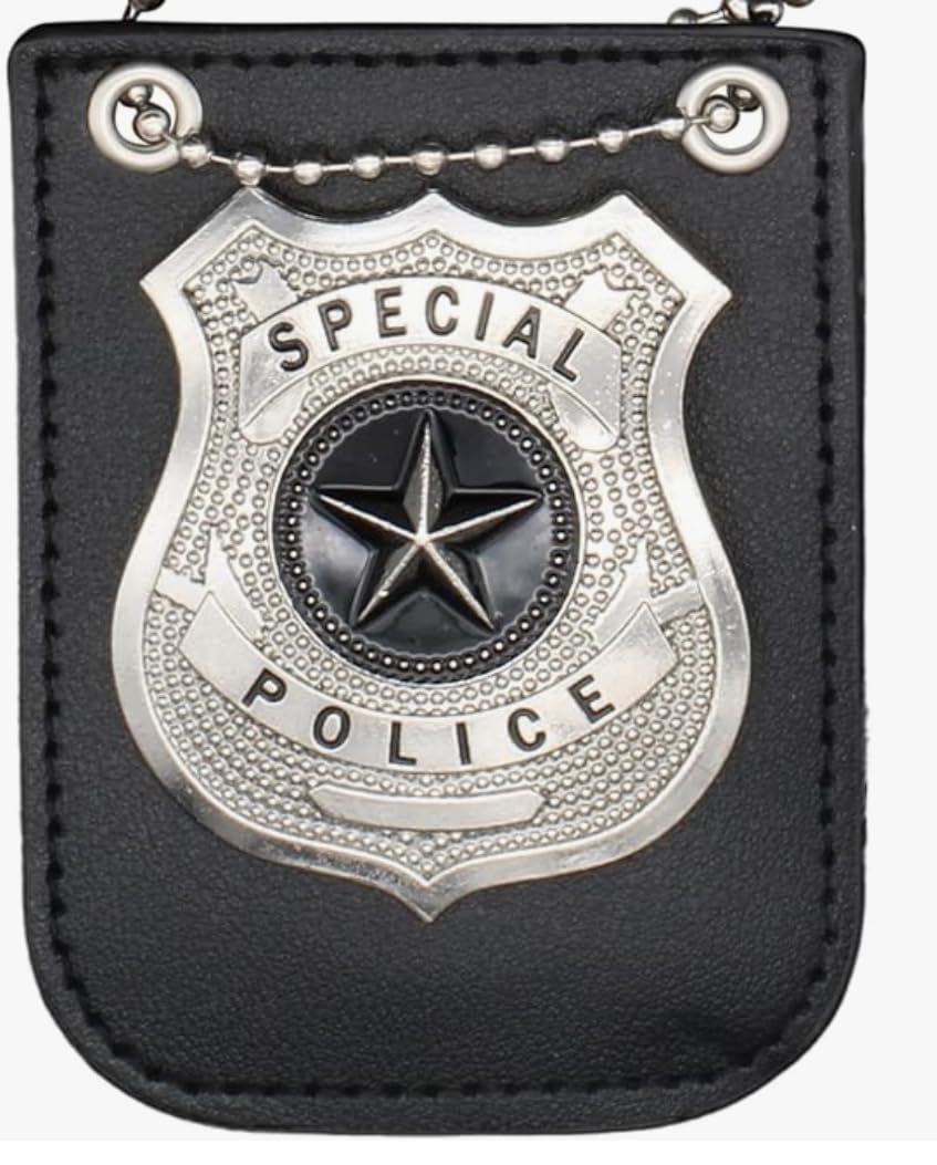 Cherry-on-Top Police Badge Fancy Dress Pretend Play Policeman Police Woman Lanyard on Chain for Halloween SWAT FBI Dress Up, 72CHA, Black