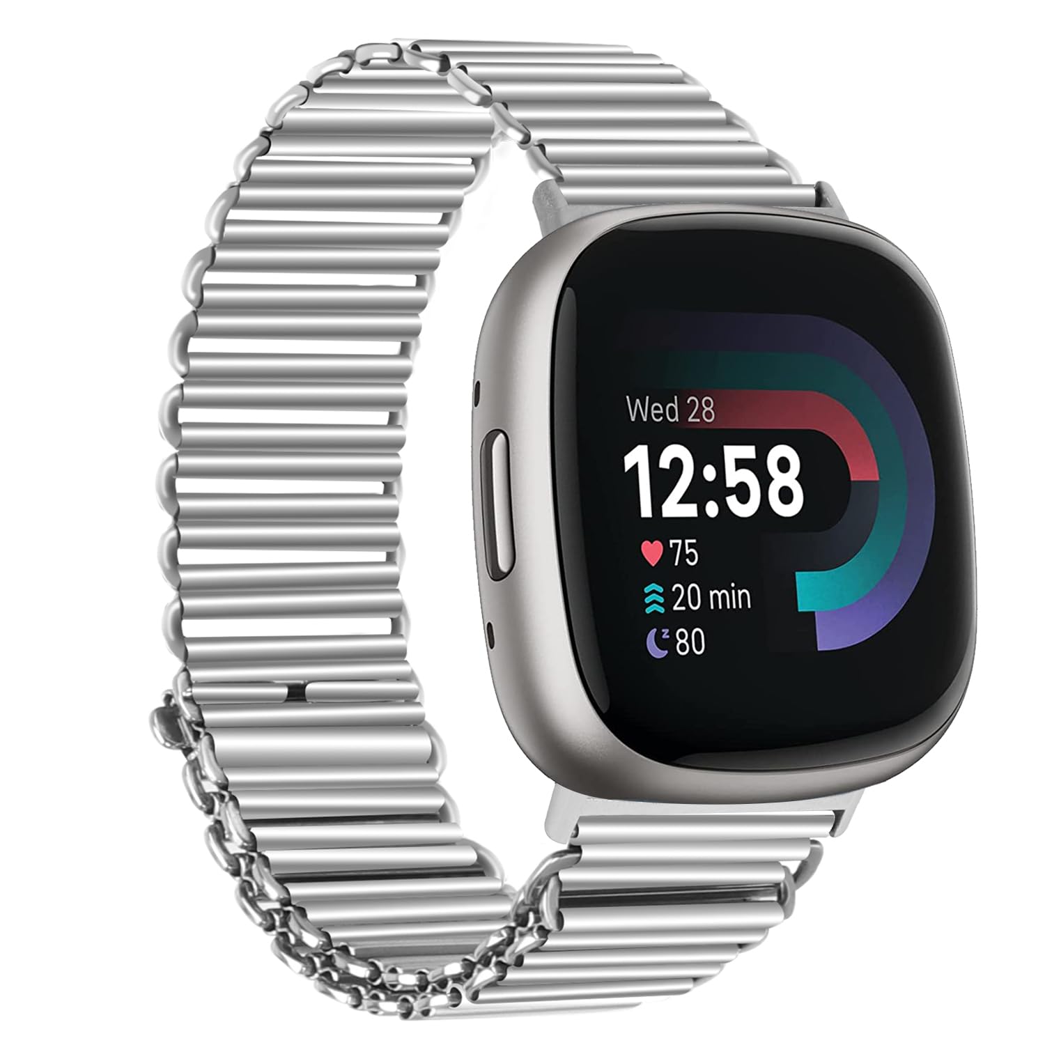 WUWOCJ バンド適応 Fitbit Versa 3/Versa 4/Sense 2/Sense 専用バンド 交換ベルト スチール製 簡単取り付け 防汗 防水 ビジネススタイル (銀)
