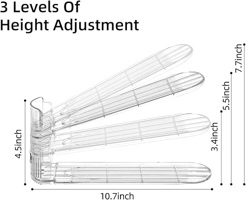 Miniatura 3 de Organizador de ranuras para zapatos, paquete de 12 apiladores de zapatos transparentes para un par de zapatos, zapatero ajustable con tres niveles,